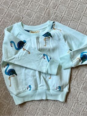 Mini Boden Blue Flamingo Crewneck Sweatshirt for Kids
